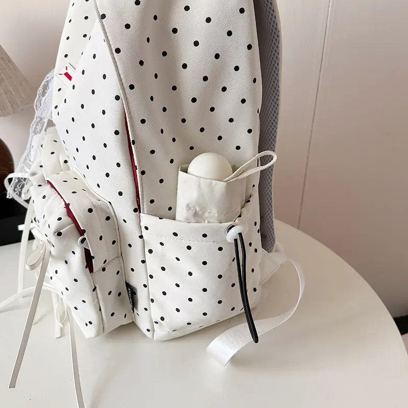 Women Student School Bookbag Large Capacity Polka Dot Print Backpack Casual Rucksack Cute Sweet Daypack Camping Picnic Knapsack