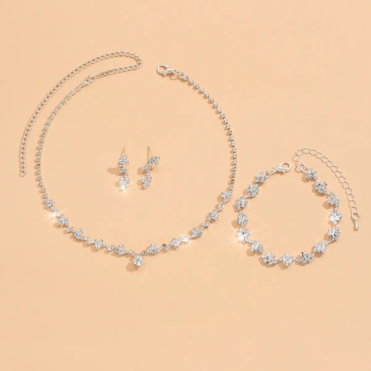 Women's fashionable sparkling jewelry set, simple and luxurious style niche design jewelry set