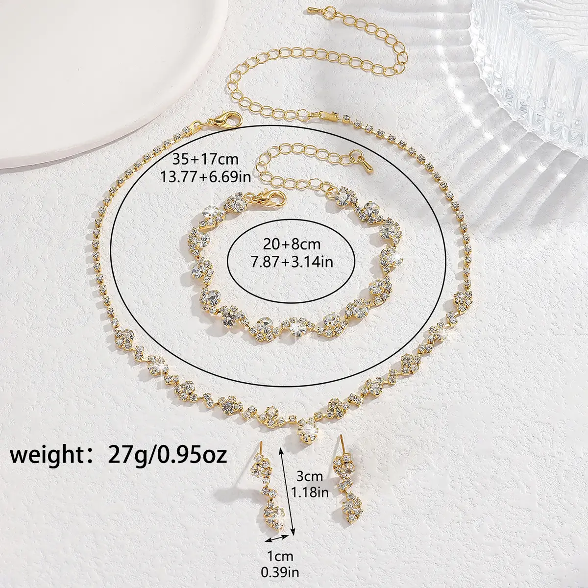 Women's fashionable sparkling jewelry set, simple and luxurious style niche design jewelry set