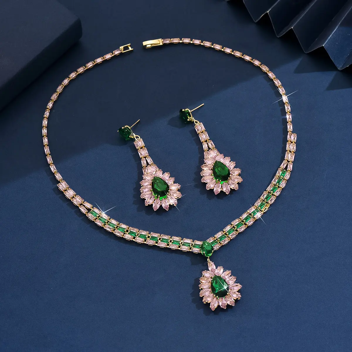 3PC Women's Fashion Zircon Series Water Drop Leaf Necklace Earrings Jewelry Set Suitable for Wedding, Party, Festival Gifts-8559
