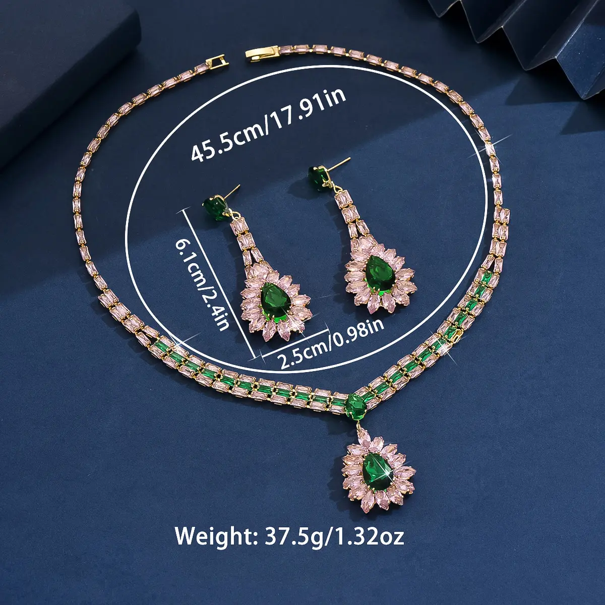 3PC Women's Fashion Zircon Series Water Drop Leaf Necklace Earrings Jewelry Set Suitable for Wedding, Party, Festival Gifts-8559