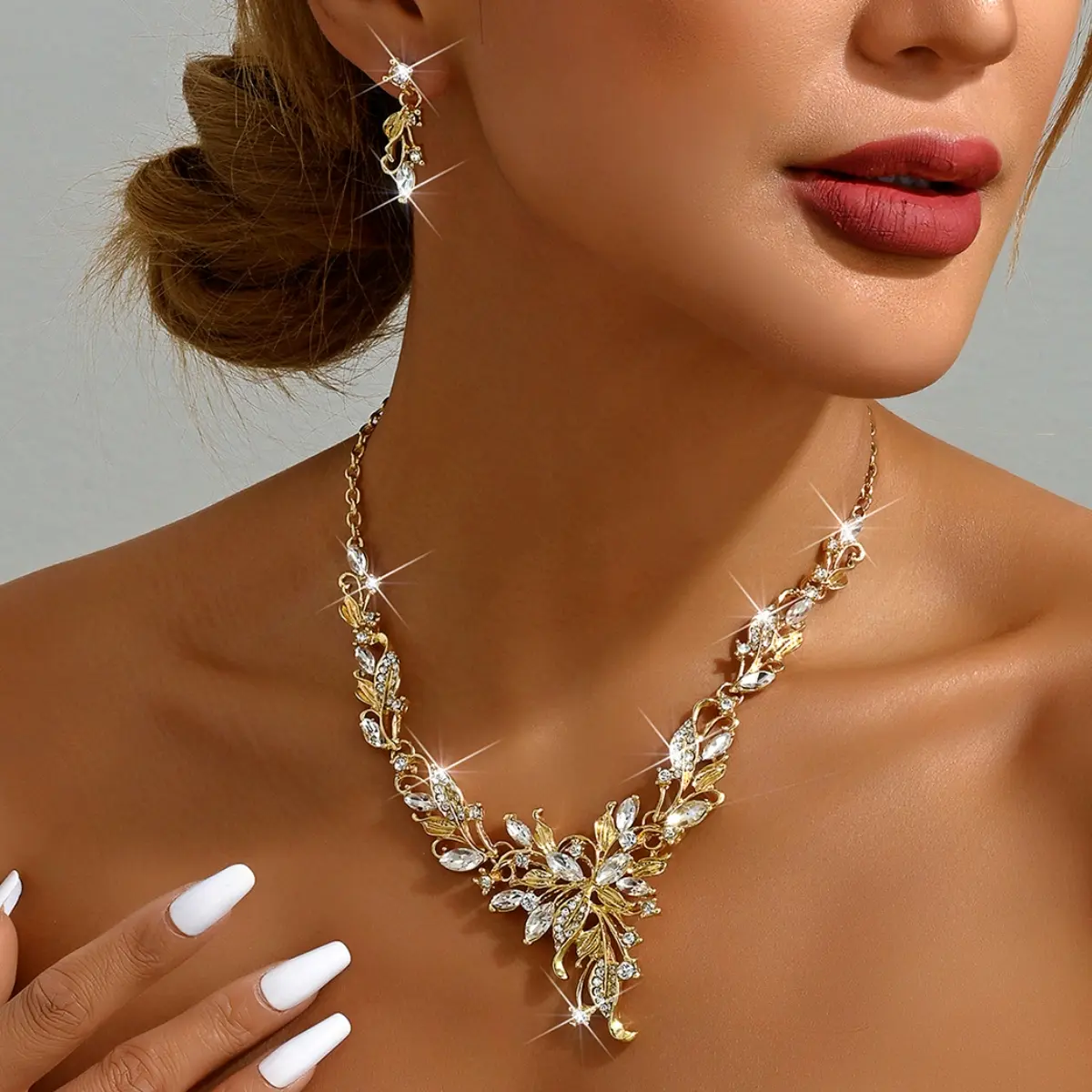 3 pieces of women's trendy tulip flower earrings, necklace, jewelry set, wedding banquet party, holiday gift