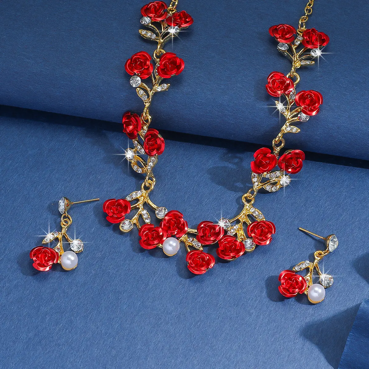 3PC Women's Fashion Romantic Flower Necklace Earrings Jewelry Set Suitable for Wedding, Party, Festival Gifts