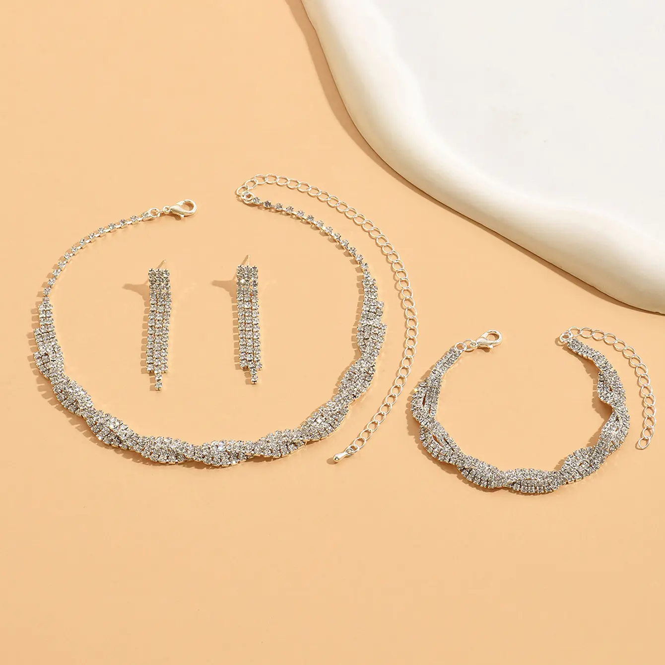 4-piece women's claw chain series wrapped tassel earrings necklace bracelet jewelry set wedding banquet party accessories