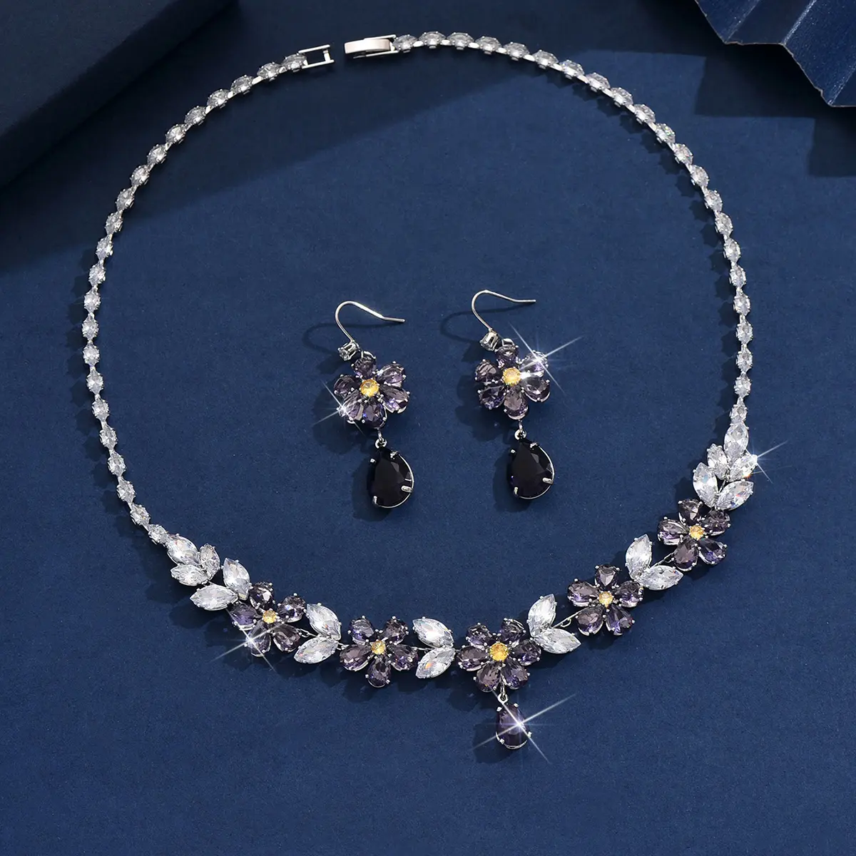 3PC Women's Fashion Zircon Series Forest Flower Leaf Necklace Earrings Jewelry Set, Suitable for Party and Festival Decoration