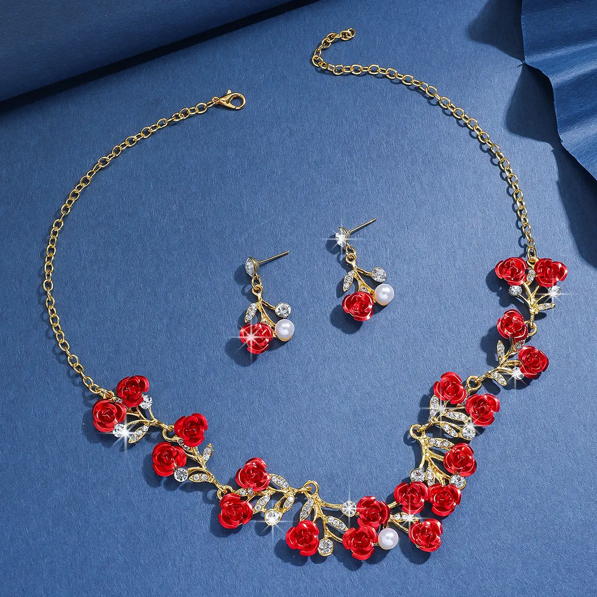3PC Women's Fashion Romantic Flower Necklace Earrings Jewelry Set Suitable for Wedding, Party, Festival Gifts