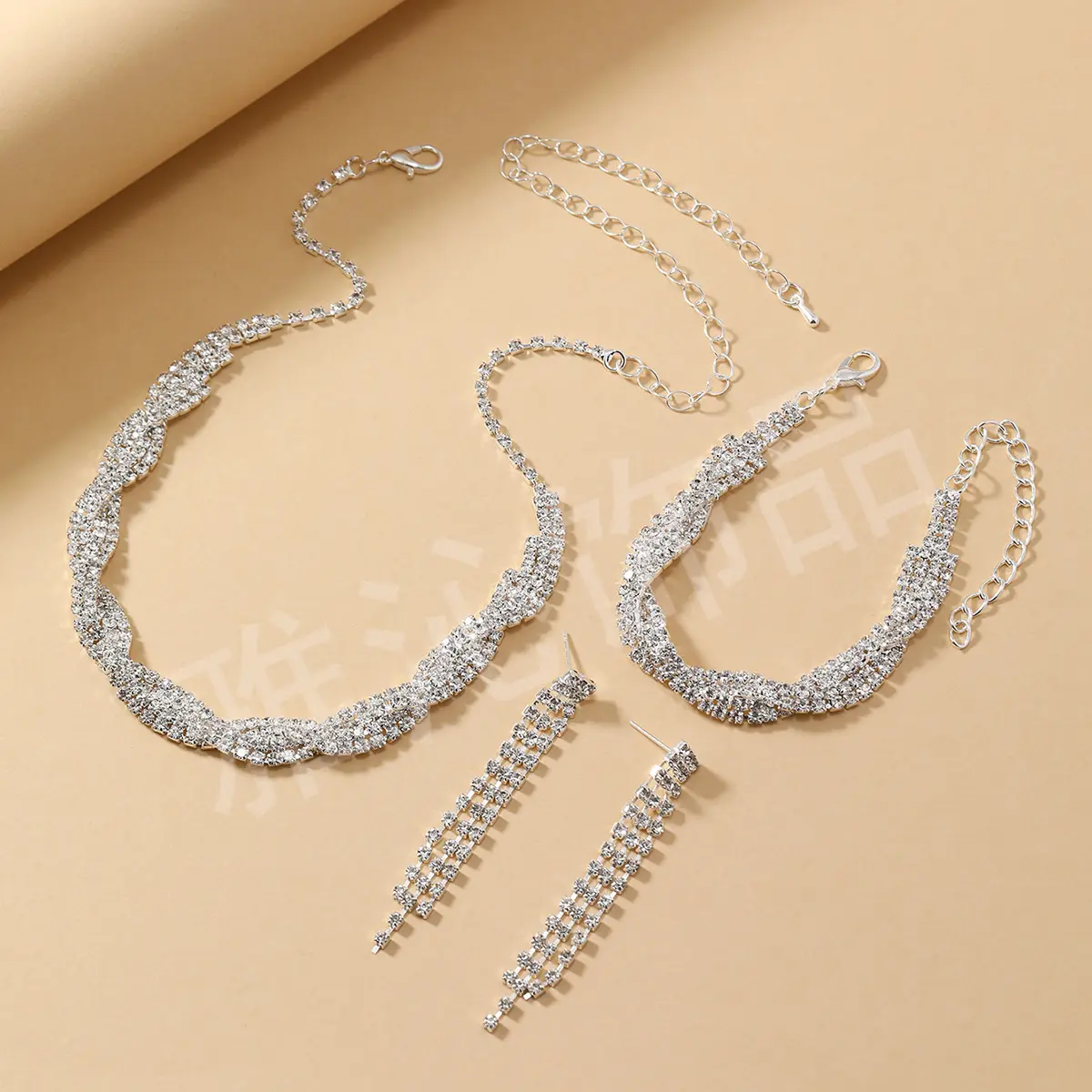 4-piece women's claw chain series wrapped tassel earrings necklace bracelet jewelry set wedding banquet party accessories