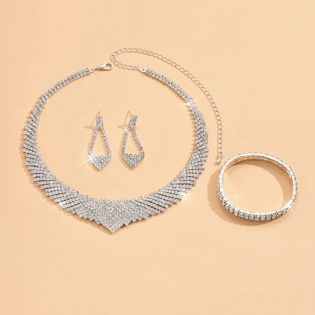4PC Women's Fashion Geometric Necklace Earrings Bracelet Jewelry Set Suitable for Wedding, Party, Festival Gifts-4070