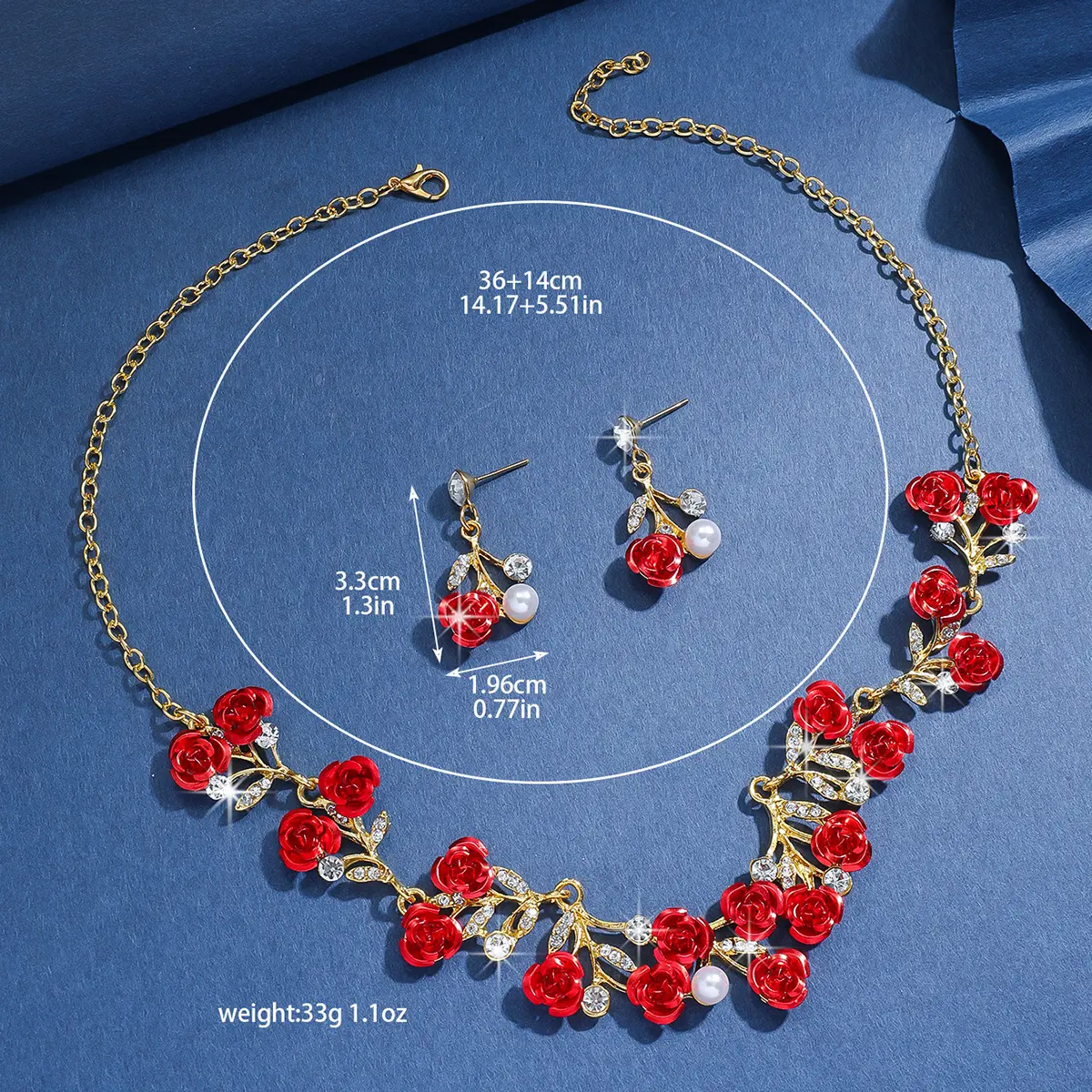 3PC Women's Fashion Romantic Flower Necklace Earrings Jewelry Set Suitable for Wedding, Party, Festival Gifts