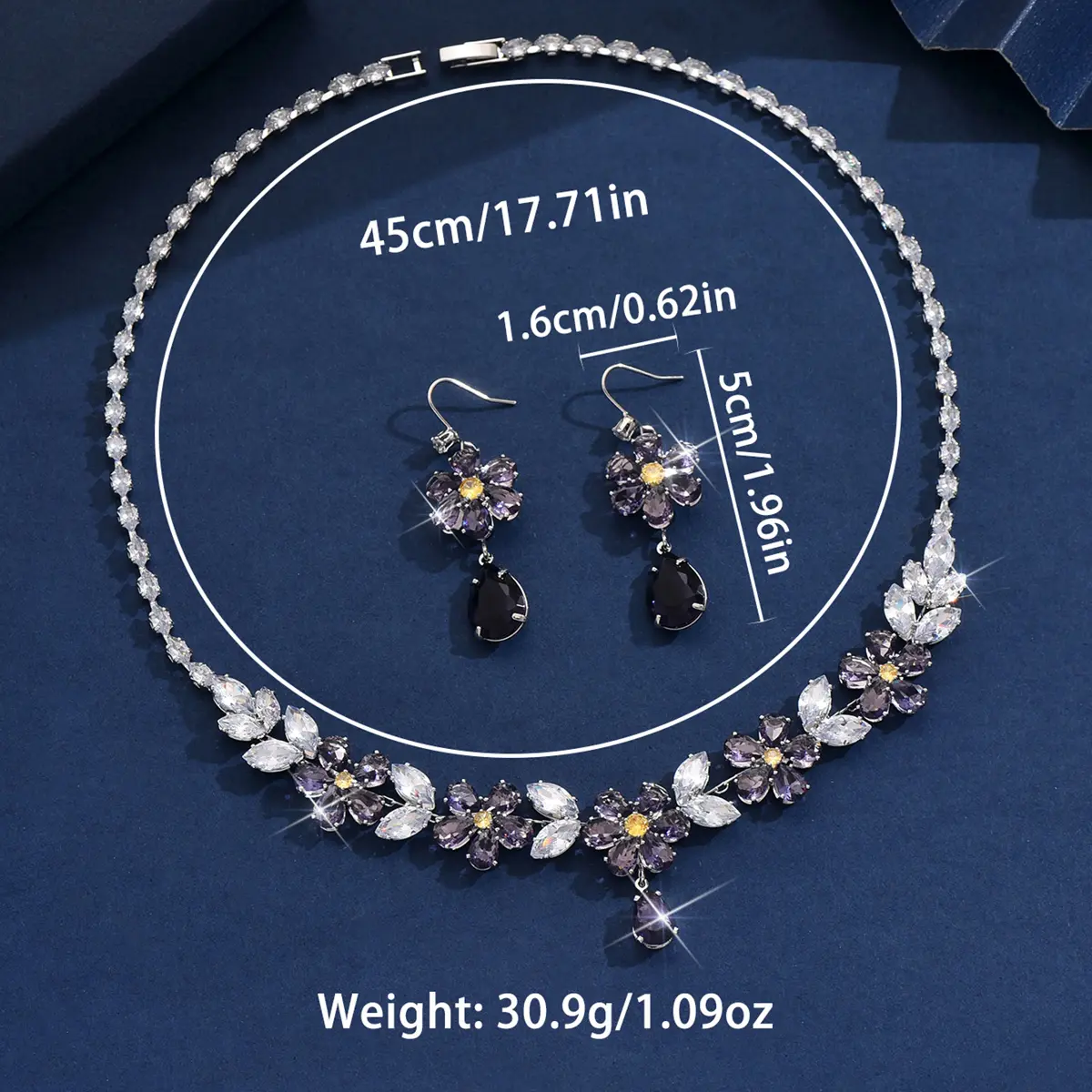 3PC Women's Fashion Zircon Series Forest Flower Leaf Necklace Earrings Jewelry Set, Suitable for Party and Festival Decoration