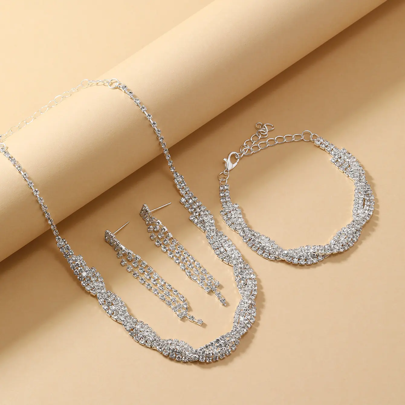 4-piece women's claw chain series wrapped tassel earrings necklace bracelet jewelry set wedding banquet party accessories