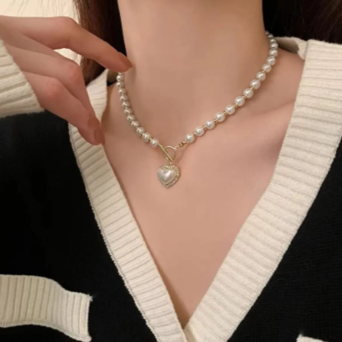 1PC Women's Fashion Imitation Pearl Peach Heart Pendant Necklace Jewelry Suitable for Date, Party, Festival Gift