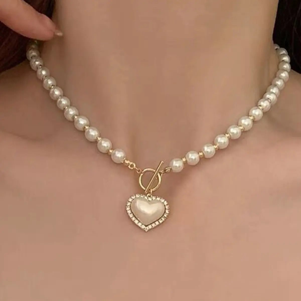 1PC Women's Fashion Imitation Pearl Peach Heart Pendant Necklace Jewelry Suitable for Date, Party, Festival Gift