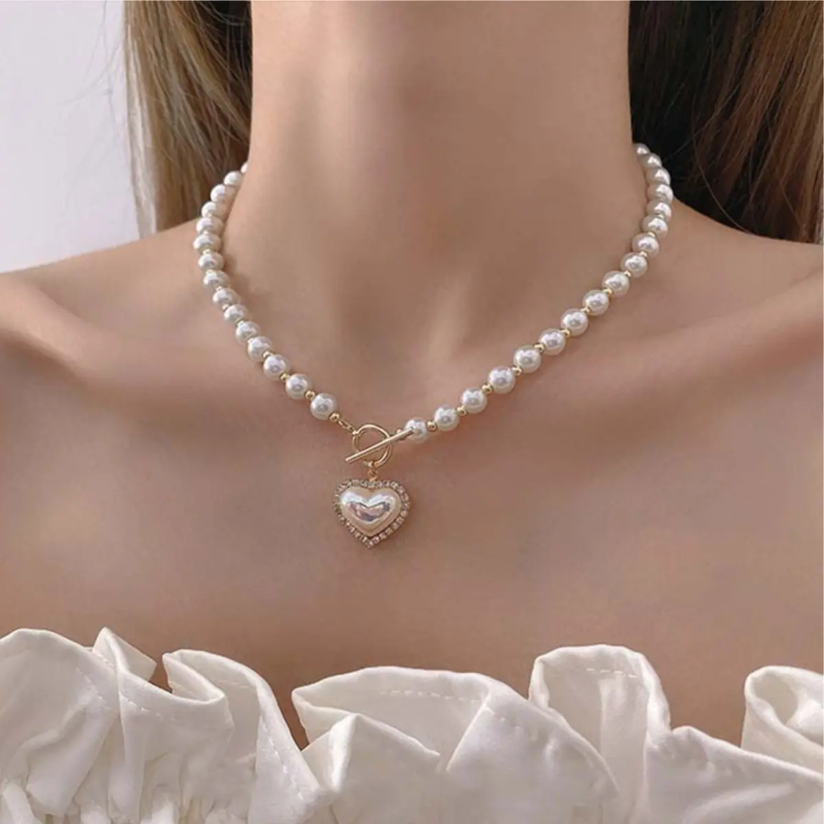 1PC Women's Fashion Imitation Pearl Peach Heart Pendant Necklace Jewelry Suitable for Date, Party, Festival Gift