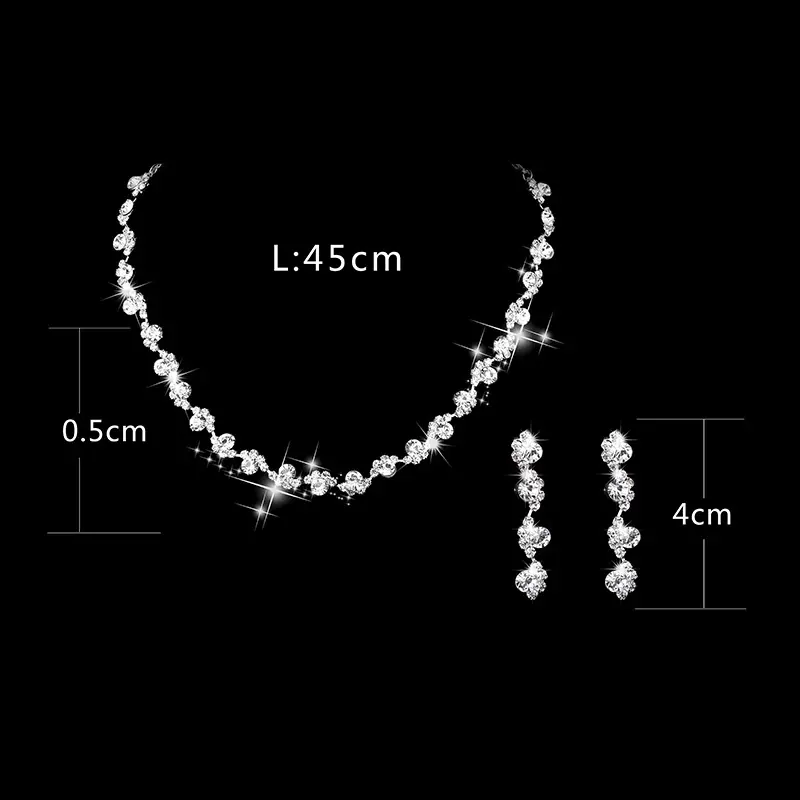 3PC Simple Copper Claw Chain Multi Color Rhinestone Necklace Earrings Jewelry Set Wedding Collection Date Accessories -4084