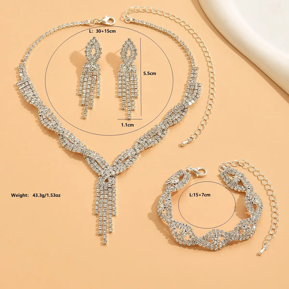 4PC Women's Fashion Design Tassel Water Drop Necklace Earrings Bracelet Jewelry Set Suitable for Wedding, Party, Festival Gifts