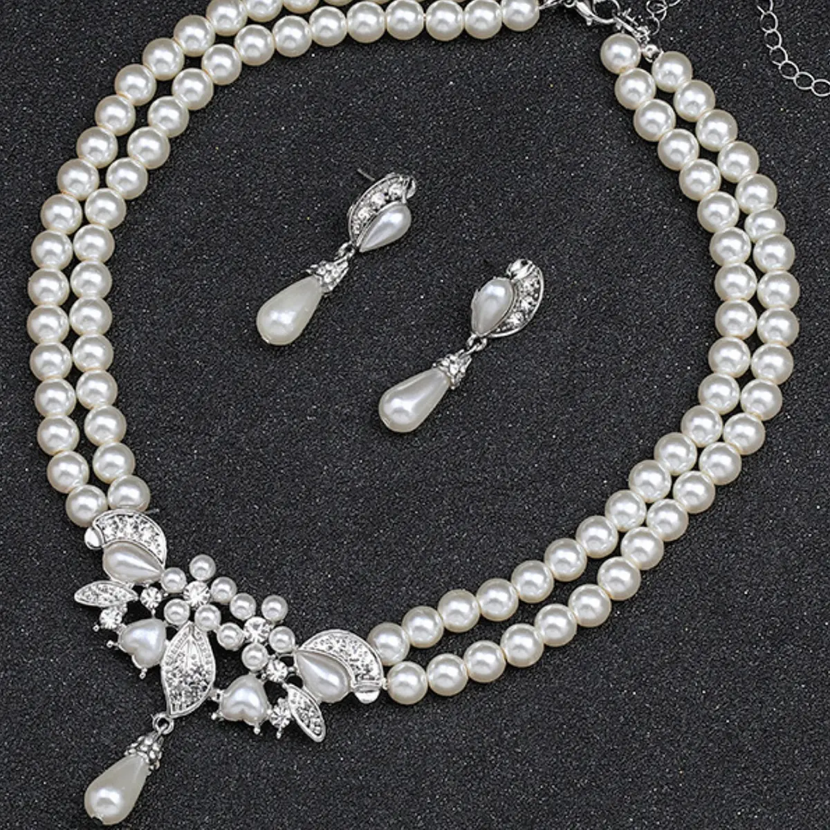 3PC Women's Fashion Leaf Imitation Pearl Necklace Earrings Jewelry Set Suitable for Wedding, Party, Festival Gifts-8942