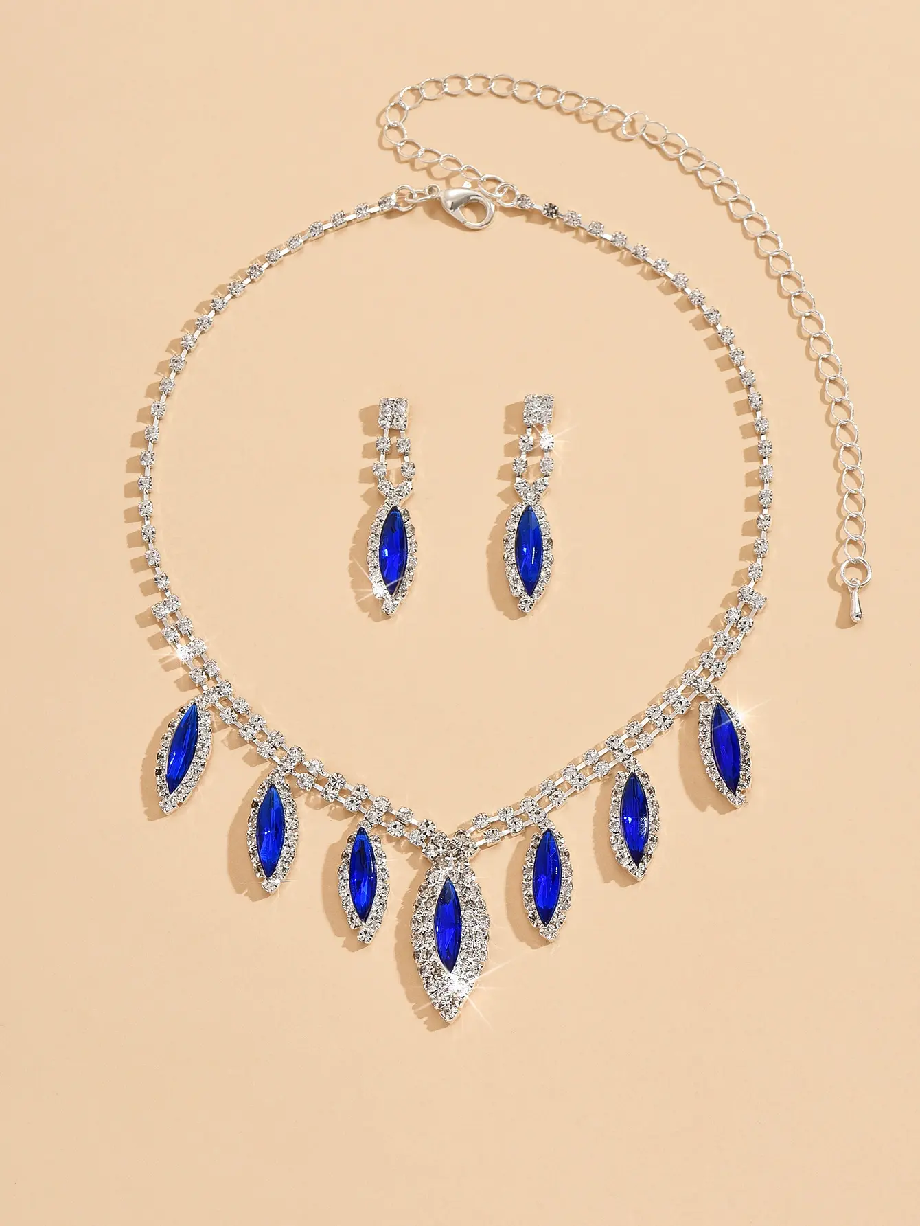 3PC Women's Fashion Copper Inlaid Claw Chain Water Drop Necklace Earrings Jewelry Set Wedding Party Festival Gift-8310