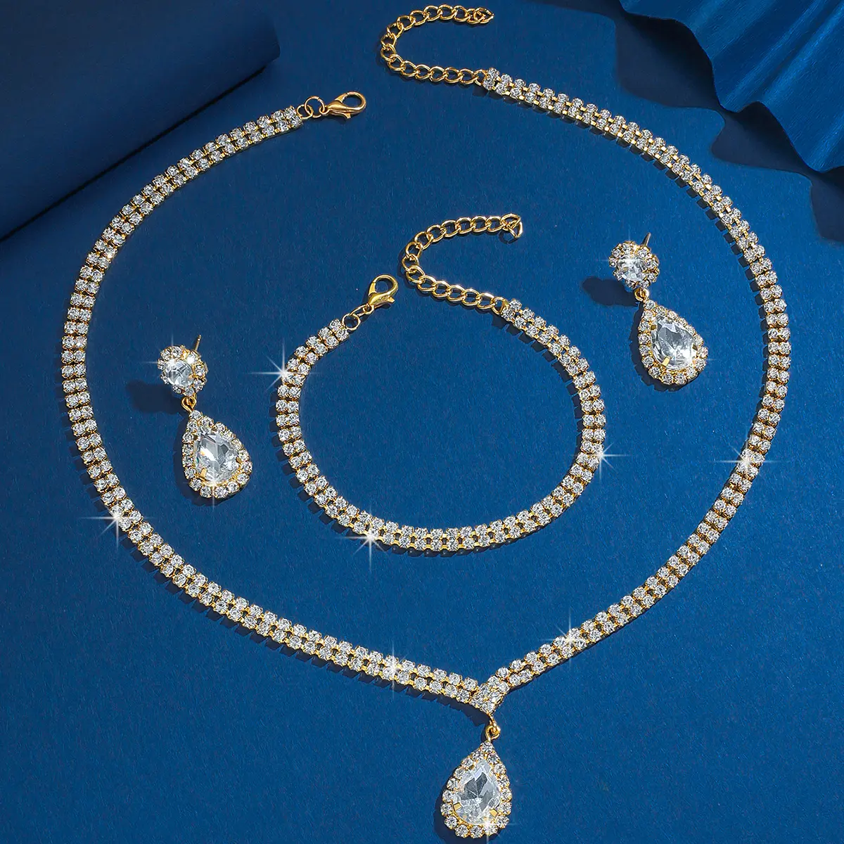 4PC Women's Fashion Water Drop Necklace, Earrings, Bracelets, Jewelry Set, Suitable for Wedding, Party, Festival Gifts