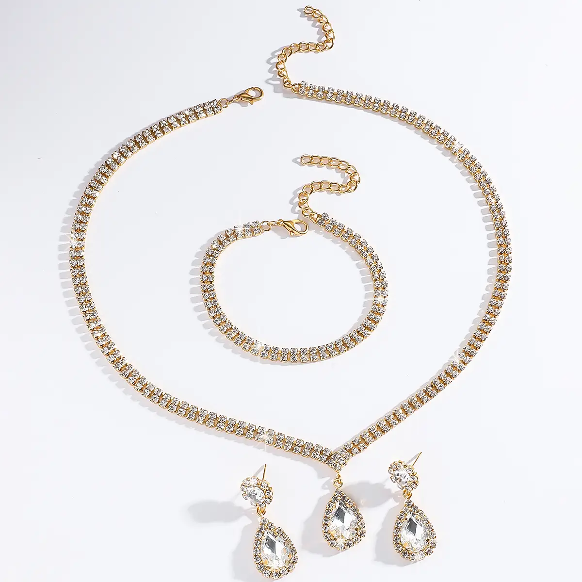 4PC Women's Fashion Water Drop Necklace, Earrings, Bracelets, Jewelry Set, Suitable for Wedding, Party, Festival Gifts