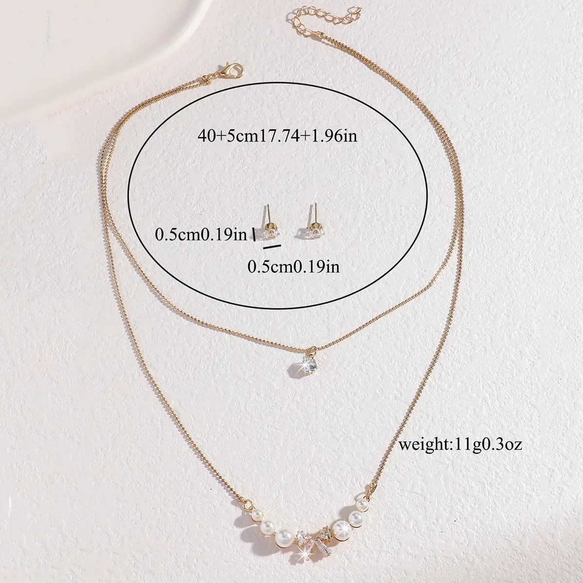 3PC women's fashionable and simple multi-layer pearl bow necklace, earring jewelry set, daily wear, party and holiday gifts