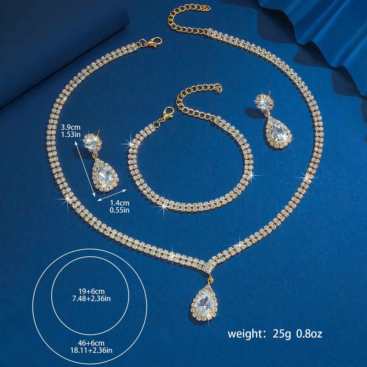 4PC Women's Fashion Water Drop Necklace, Earrings, Bracelets, Jewelry Set, Suitable for Wedding, Party, Festival Gifts