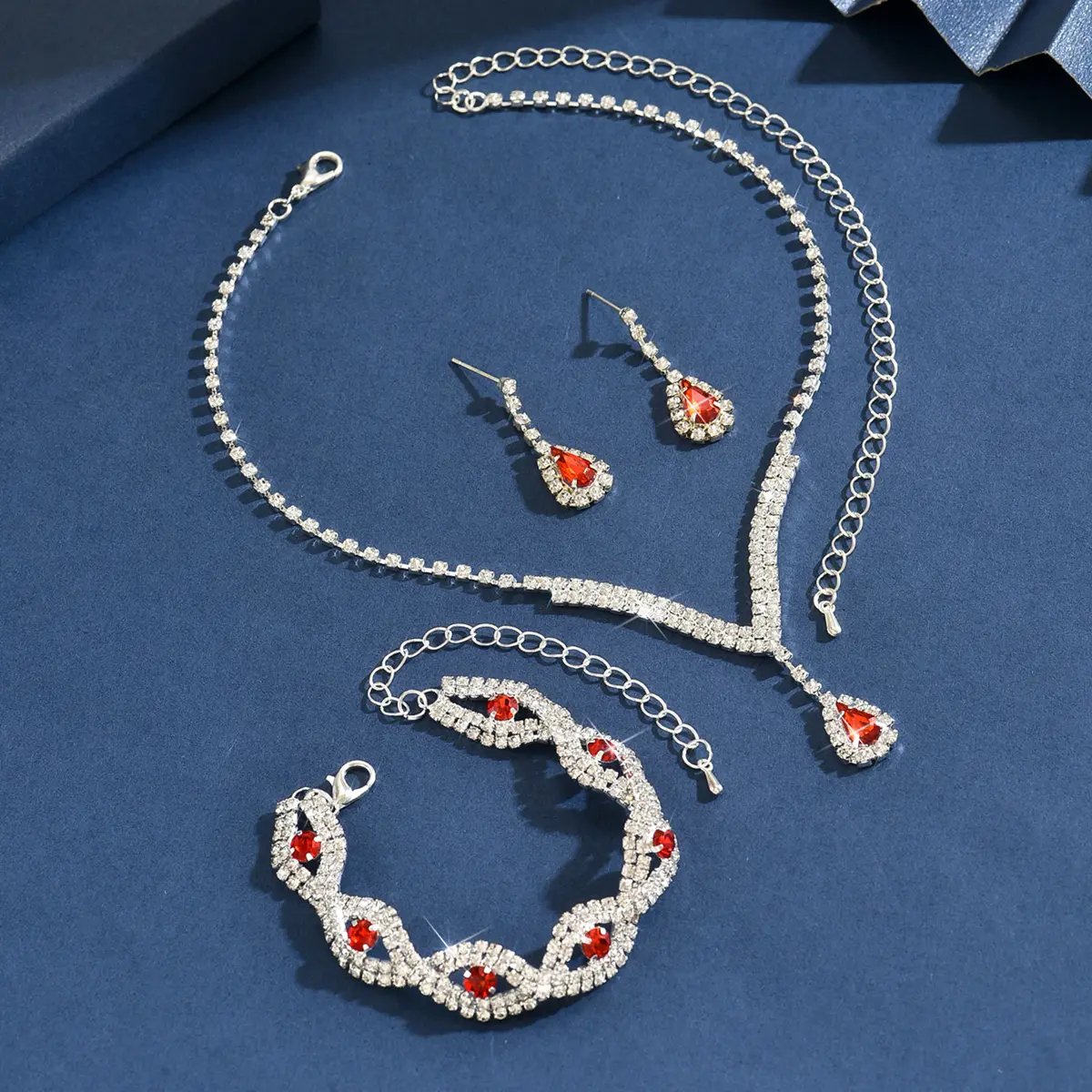 4PC Women's Fashion Water Drop Necklace Earrings Bracelet Jewelry Set Suitable for Wedding, Party, Festival Gifts