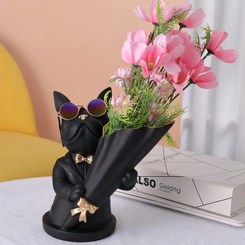 Home Decor,Figurine Miniature,French Bulldog,Sculpture,Desktop Flower Vase,Table Decoration,Modern,Living Room,Decorative Statue