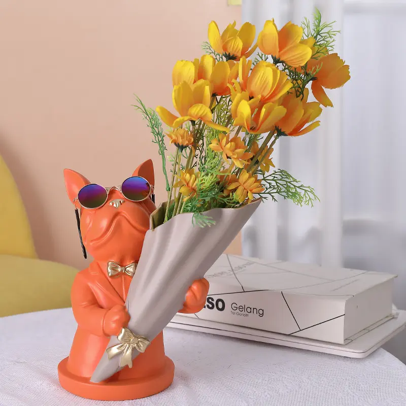 Home Decor,Figurine Miniature,French Bulldog,Sculpture,Desktop Flower Vase,Table Decoration,Modern,Living Room,Decorative Statue