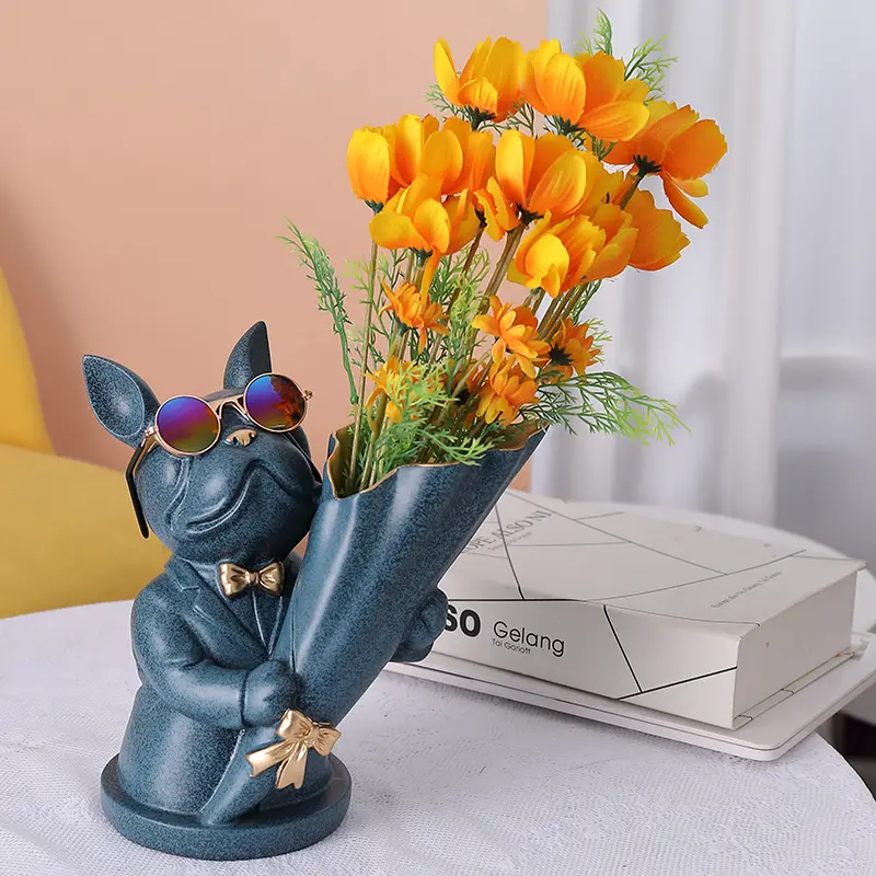 Home Decor,Figurine Miniature,French Bulldog,Sculpture,Desktop Flower Vase,Table Decoration,Modern,Living Room,Decorative Statue