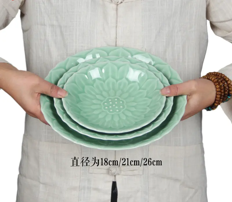 Celadon creative dish dish ceramic round dinner plate soup plate western food plate for home heat resistant