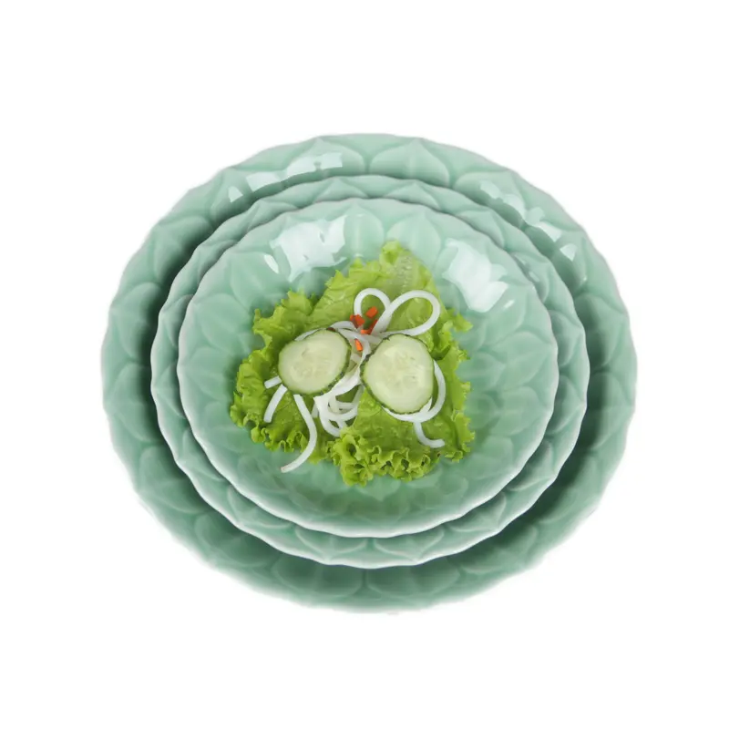 Celadon creative dish dish ceramic round dinner plate soup plate western food plate for home heat resistant