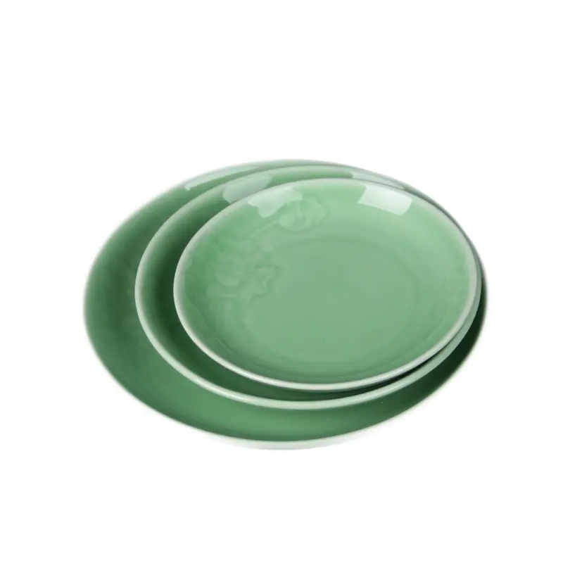Celadon for home plate ceramic plate round deep plate ceramic tableware chinoiserie soup plate ceramic plate