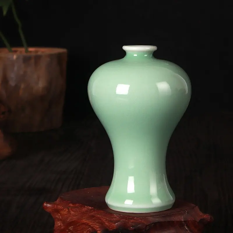 Longquan Celadon Mini Ceramic Vase, Japanese Style, Mini Flower Vase, Indoor Room Decoration