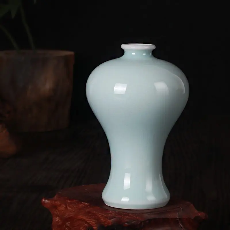 Longquan Celadon Mini Ceramic Vase, Japanese Style, Mini Flower Vase, Indoor Room Decoration