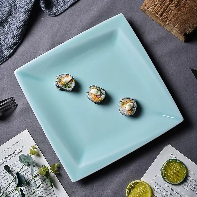 Celadon tableware household dinner plate creative irregular plate ceramic Western cuisine plate personality heat-resistant