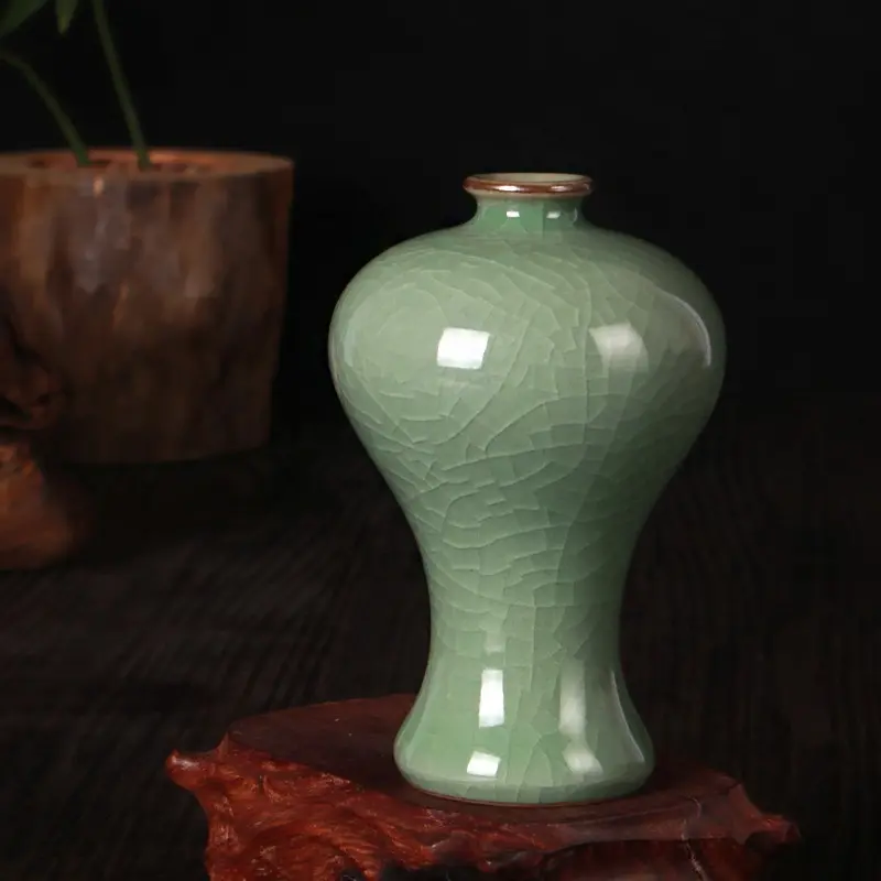 Longquan Celadon Mini Ceramic Vase, Japanese Style, Mini Flower Vase, Indoor Room Decoration