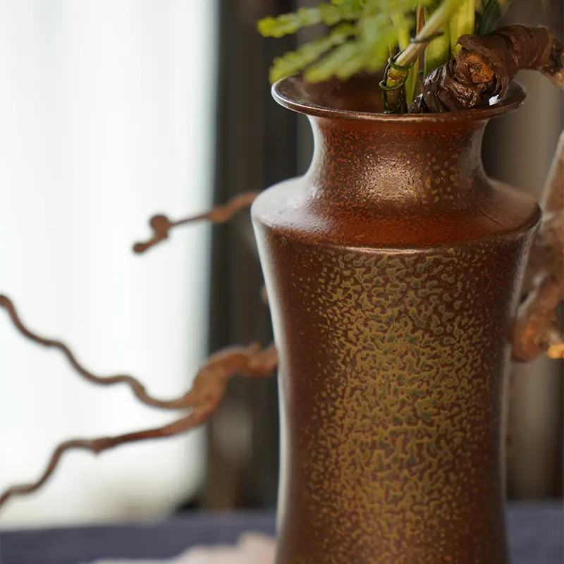 Lmitation Wood Fired Vase Chinoiserie Ceramic Flower Path Flower Arrangement Bottom Base Creative Vase