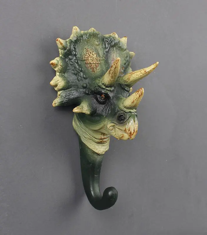American Decorative Jurassic Statue, Creative Resin Animal Model, Dinosaur Coat Hook, Triceratops Wall Room, Home Decor Crafts