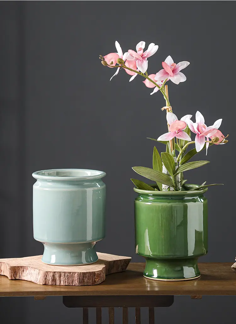 classical chinoiserie ceramic flower pot home desktop triangular plum living room phalaenopsis special potted plant neutral