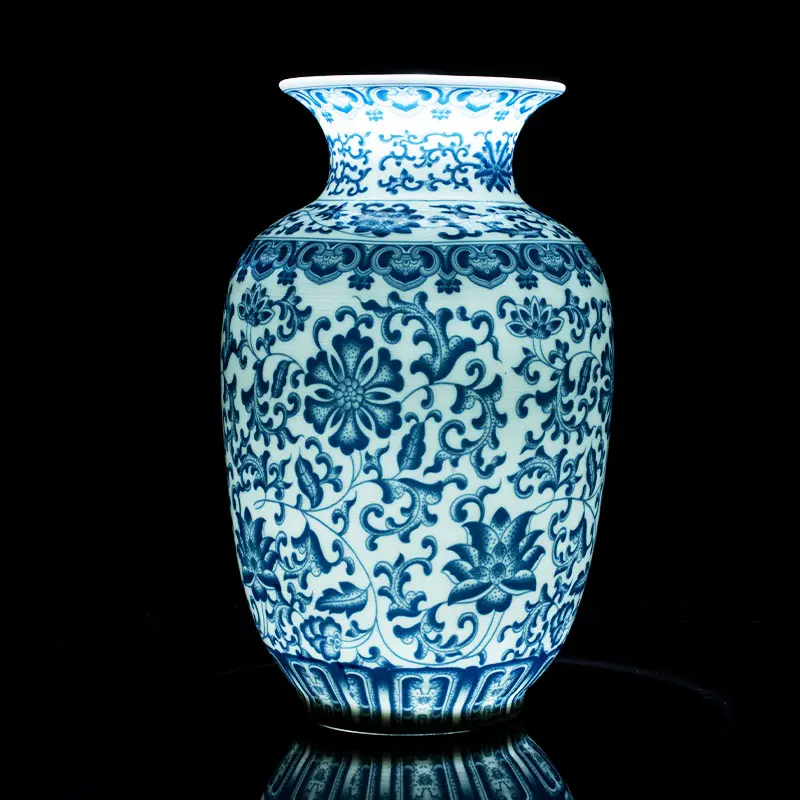 Ceramic vase chinoiserie blue and white porcelain home living room craft decoration ornaments floreros vases decor
