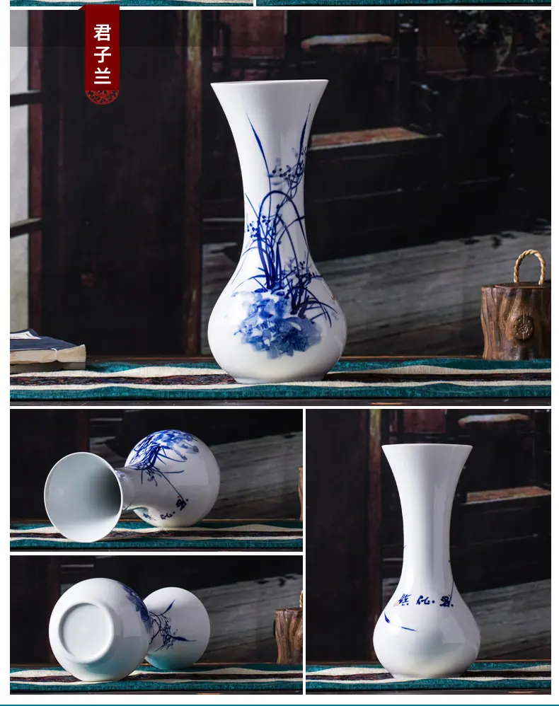 Ceramic Blue and white porcelain small vase hydroponic rich bamboo flower arrangement home living room decorations ornaments