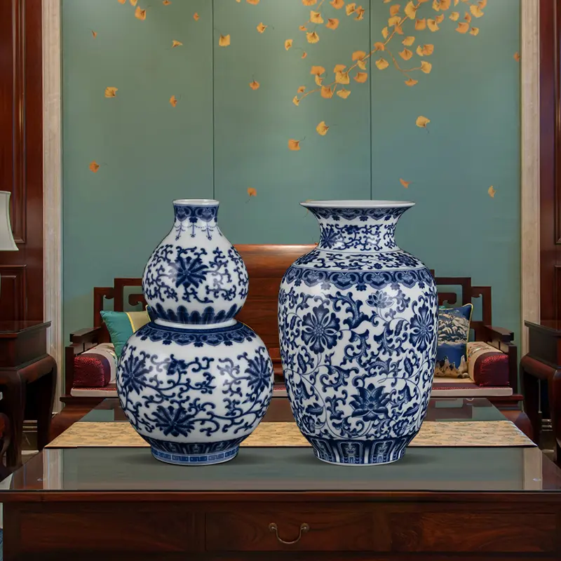 Ceramic vase chinoiserie blue and white porcelain home living room craft decoration ornaments floreros vases decor