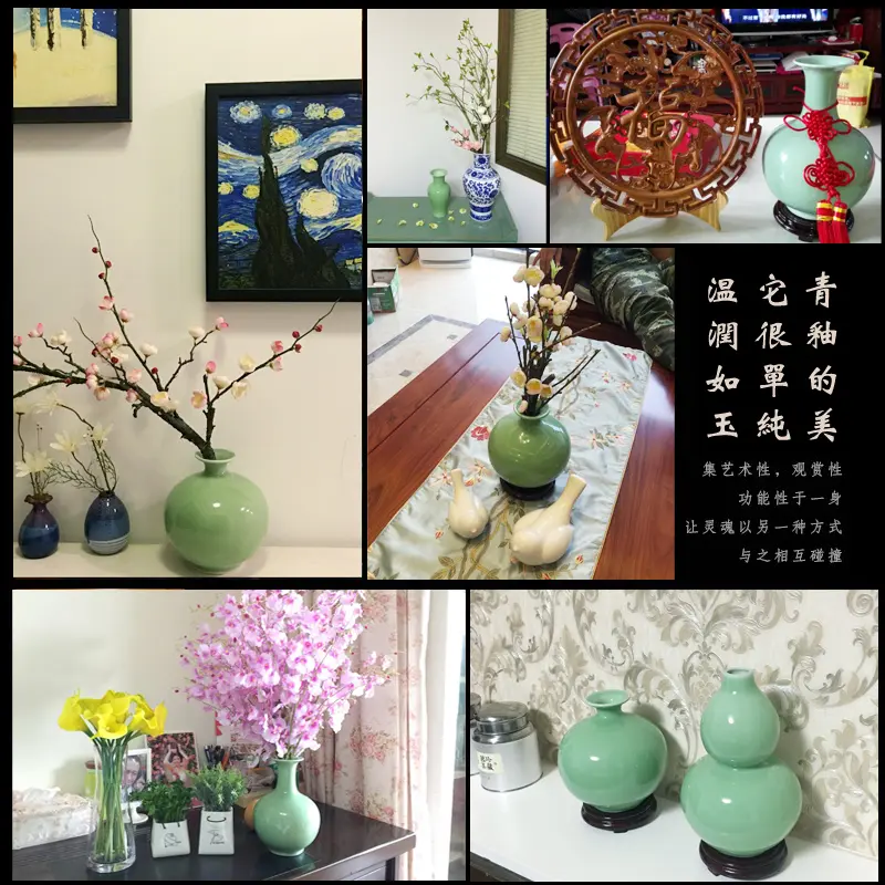 Ceramic Vase Ceramics celadon flower arrangement bottle, modern Chinese style, home decoration crafts, sitting room
