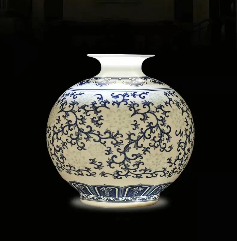 ceramics blue and white bone china egg-shell porcelain small vase flower arrangement modern living room curio shelves ornaments