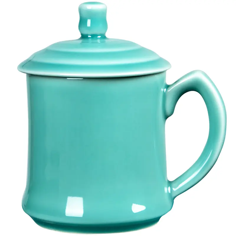 Ceramic cup with lid large celadon cup office tea cup for home tea set large capacity water cup with handle coffee cup