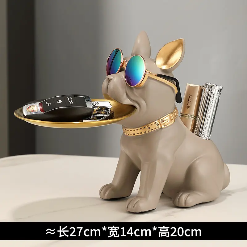 French dog fighting tray decoration statue sculpture crafts light luxury high-end living room decorations