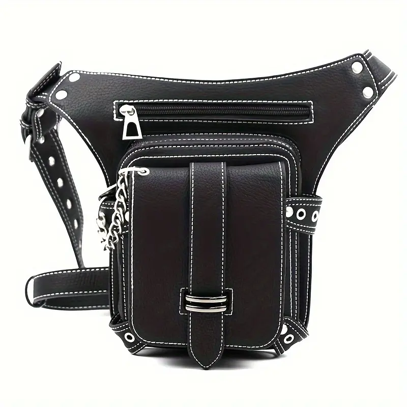 Steampunk Waist Bag Fanny Pack Fashion Gothic Leather Shoulder Crossbody Thigh Leg Hip Holster Purse Travel Pouch Sport Black