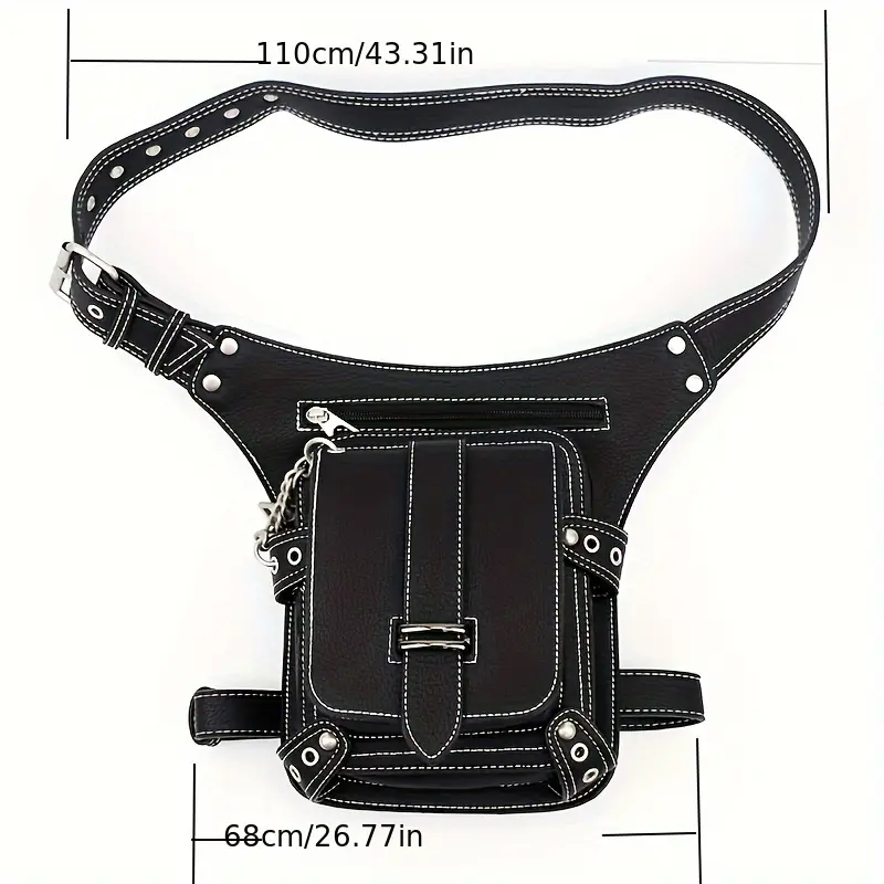 Steampunk Waist Bag Fanny Pack Fashion Gothic Leather Shoulder Crossbody Thigh Leg Hip Holster Purse Travel Pouch Sport Black