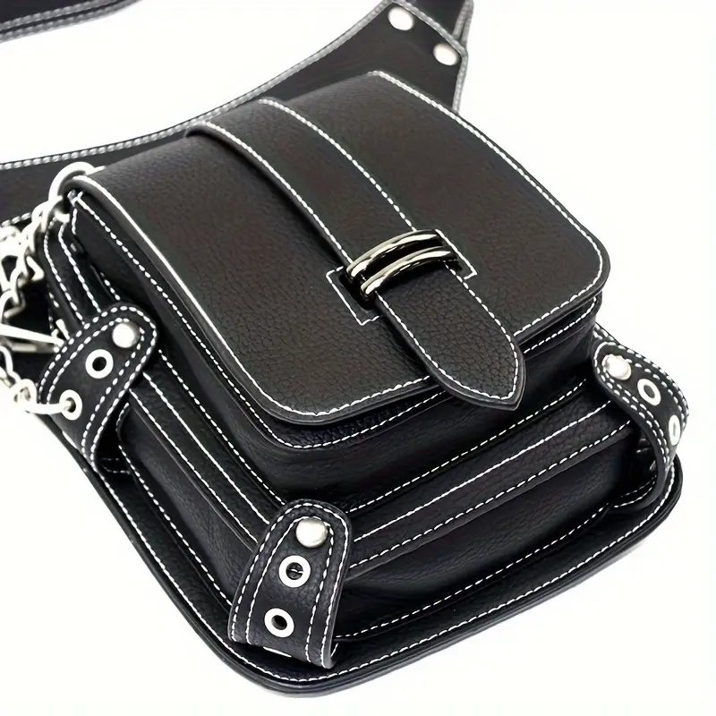 Steampunk Waist Bag Fanny Pack Fashion Gothic Leather Shoulder Crossbody Thigh Leg Hip Holster Purse Travel Pouch Sport Black